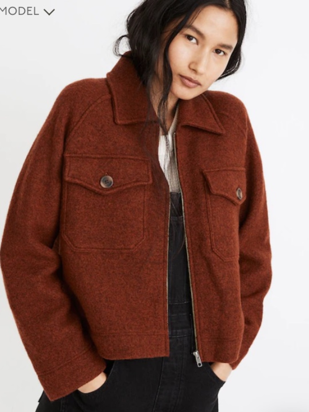 Madewell Johnsville Sweater Jacket Merino Wool in heather Brick boxy crop sz XXS